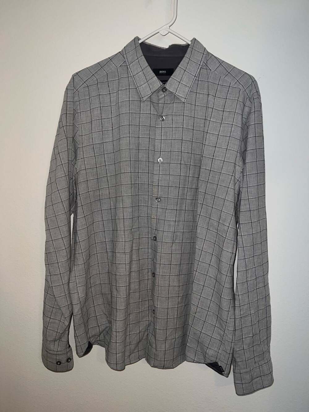 BOSS Lance_41F Regular Fit Windowpane Check Long Sleeve Shirt Size XL